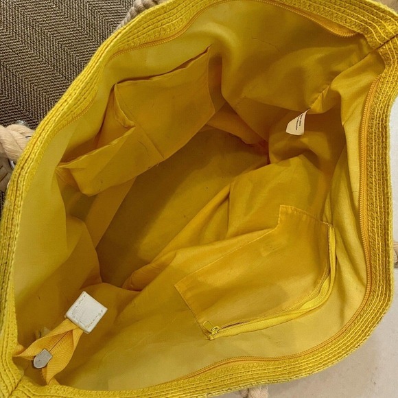 Paper Straw Tote Bag Yellow Multi Striped Zip Closure Medium Rope Handle… - Picture 5 of 9